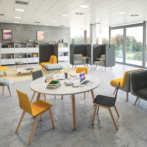 Mesa de conferências contemporânea - König Neurath - em laminado melamínico / com base em carvalho / com base em aço