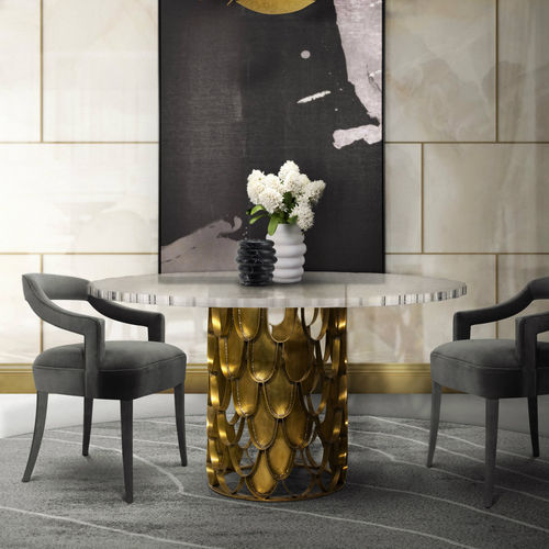 Mesa de jantar contemporânea - KOI  - BRABBU DESIGN FORCES - em acrílico / com base em latão escovado / redonda