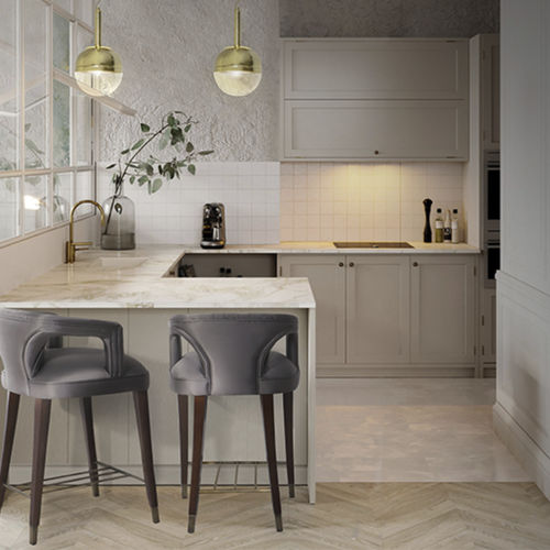 Cadeira alta clássica - KAROO COUNTER - BRABBU DESIGN FORCES - para ambiente interno / em algodão / com base em madeira