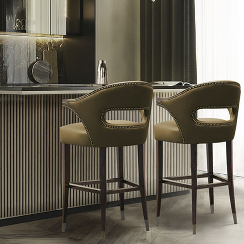 Cadeira alta clássica - NANOOK COUNTER - BRABBU DESIGN FORCES - para ambiente interno / em couro sintético / com base em madeira de freixo