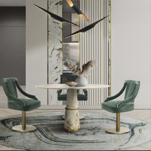 Mesa de jantar contemporânea - AGRA  - BRABBU DESIGN FORCES - em mármore / com base em latão polido / com base em mármore