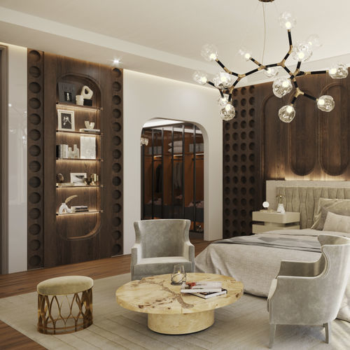 Banqueta contemporânea - MECCA - BRABBU DESIGN FORCES - em tecido / com base em latão escovado / com pé central