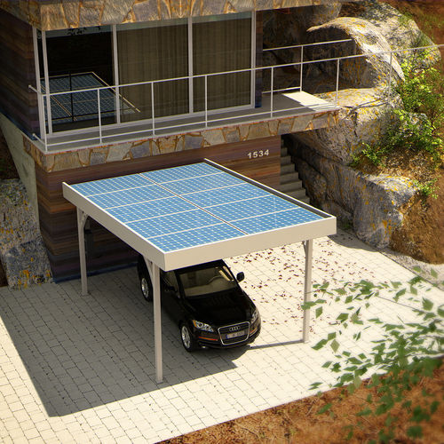 Cobertura para estacionamento de carros com painel solar - SINGLE SIMPLE  - Crane Ltd. - em aço galvanizado
