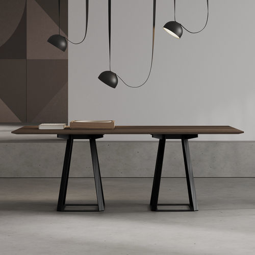 Mesa contemporânea - H2 - Balma - com folheado de madeira / em laminado melamínico / com base metálica