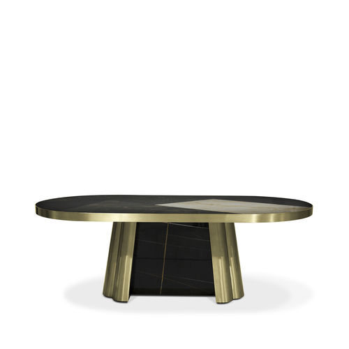 Mesa de jantar contemporânea - DECODIVA BLACK & GOLD GRANITE - KOKET Love Happens - em latão / em mármore / com base em latão