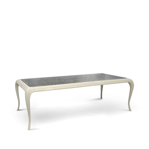 Mesa de jantar contemporânea - MERVEILLE EXOTIC FEATHER TOP - KOKET Love Happens - em vidro temperado / de penas / com base em madeira laqueada