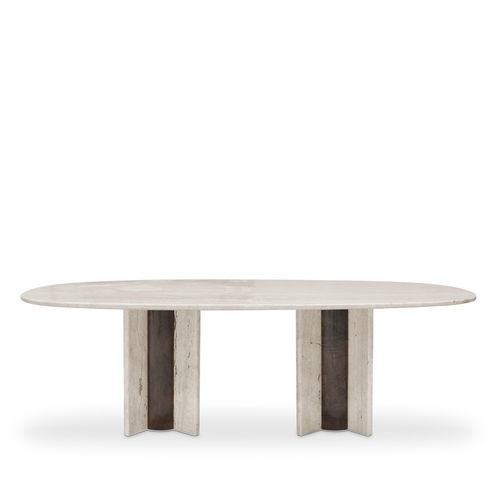 Mesa de jantar contemporânea - PARIS TRAVERTINE MARBLE OVAL - KOKET Love Happens - em mármore travertino / com base em nogueira / com base em mármore travertino