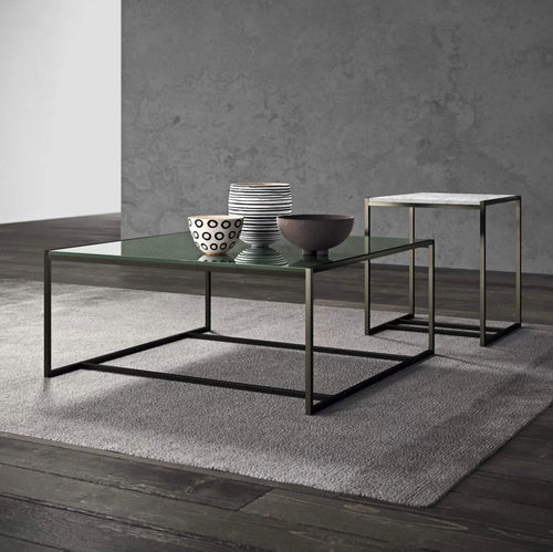 Mesa de centro contemporânea - Eulero - Presotto - em vidro laqueado / em madeira laqueada fosca / com base em latão