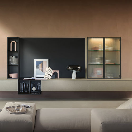 Móvel de parede de sala contemporâneo - SM2502 - ZALF spa - em laminado melamínico / com compartimento de arrumação