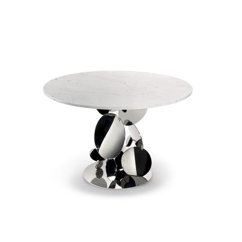 Mesa de design original - Flake - Barberini & Gunnell - em mármore / com base em aço inoxidável polido / redonda