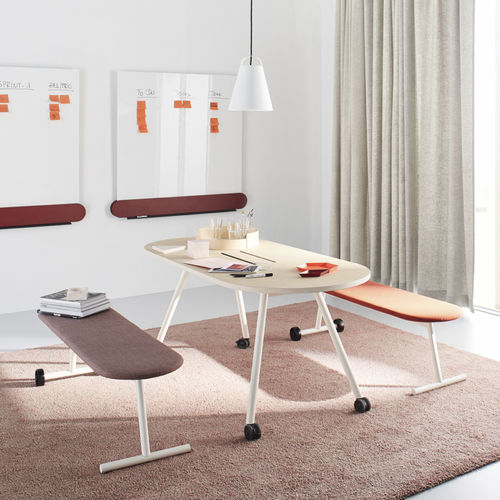 Mesa de trabalho contemporânea - DEEM - Ophelis - em madeira / com base metálica / oval