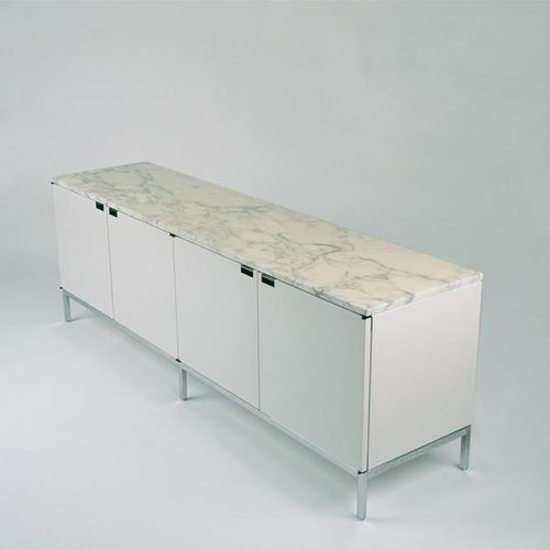 Buffet aparador contemporâneo - Knoll international - em madeira laqueada / com folheado de madeira / em aço cromado