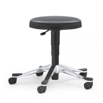 Banqueta de trabalho em couro - 33 - Stoll Giroflex - ajustável / com rodízios / giratória