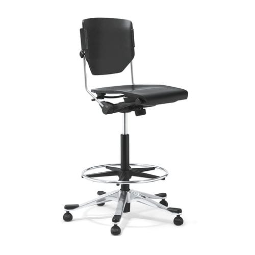 Banqueta de trabalho em couro - 33 - Stoll Giroflex - ajustável / com rodízios / giratória