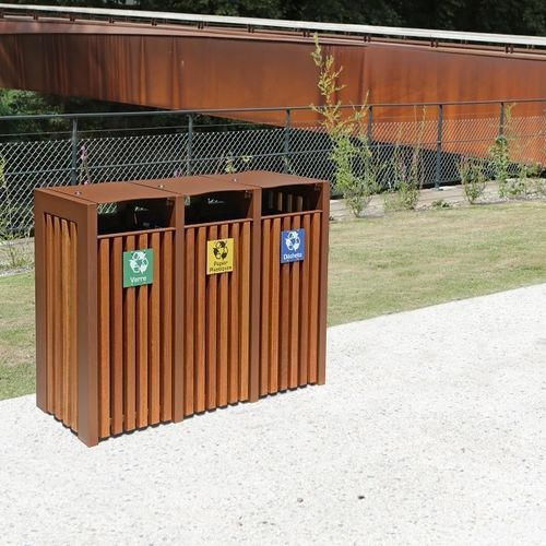 Lixeira pública - Cin&eacute;o - univers & cité | mobilier urbain - de coleta seletiva / em aço revestido a pó / em madeira