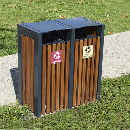 Lixeira pública - CINEO C17-TRI2 - univers & cité | mobilier urbain - de coleta seletiva / em aço revestido a pó / em madeira