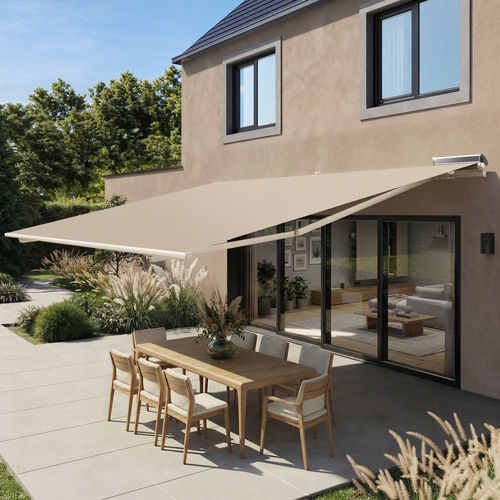 Toldo reto retrátil - HORIZON SUNPOWERED - FRANCIAFLEX - motorizado / para pátio / bege