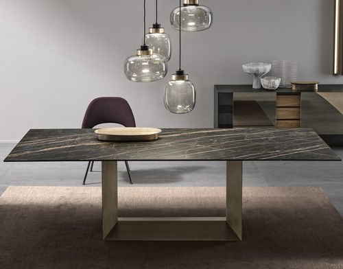 Mesa de jantar contemporânea - T5 E - TONELLI Design - em vidro fumê / em cerâmica / com base metálica