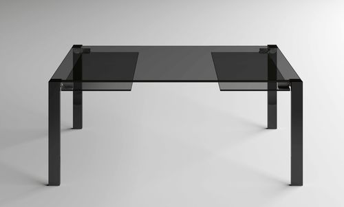 Mesa de jantar contemporânea - LIVINGSTONE DARK  - TONELLI Design - em vidro temperado / com base em madeira / com base metálica