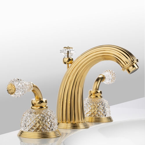 Misturador bicomando para lavatório - C56-1301 D&Ocirc;ME &Agrave; MANETTES DIAMANT - Cristal&Bronze - de bancada / em latão / em ouro