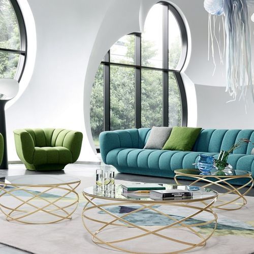 Mesa de centro contemporânea - EVOL - ROCHE BOBOIS - em vidro fumê / com base em aço inoxidável / redonda