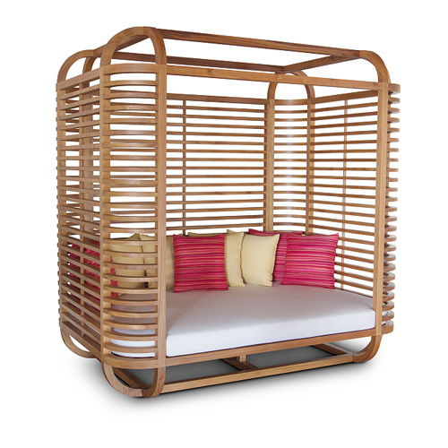 Espreguiçadeira contemporânea - LUN-KOON : G.DB45 - WARISAN - em madeira / para piscina / com dossel