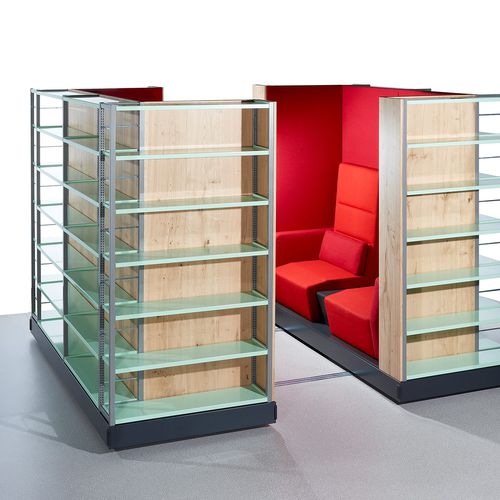 Livreiro contemporâneo - ZAMBELLI PAZIO - Zambelli GmbH & Co. KG - da linha comercial / em vidro / metálico