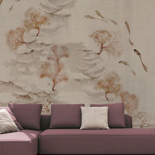 Papel de parede de design original - REEF - BuenaVentura - em algodão / com natureza / de estilo chinoiserie