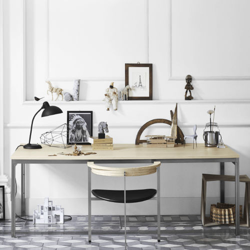 Mesa contemporânea - PK51™ - Fritz Hansen - em aço inoxidável escovado / com folheado de madeira / em madeira de freixo