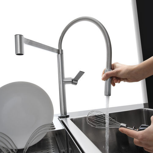 Misturador monocomando de bancada - Flexi - F.lli Barazza Srl - em aço inoxidável / para cozinha / 1 furo