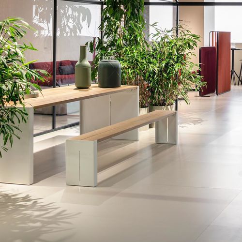 Banco de jardim contemporâneo - PANCO - Lapalma - em iroko / em aço inoxidável / contract