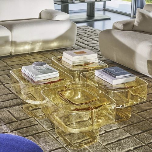 Mesa lateral contemporânea - FLUID JOINERY - Cassina - em vidro / com base em vidro / quadrada