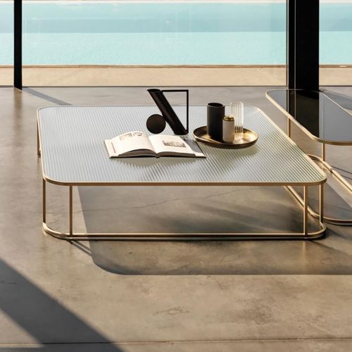 Mesa de centro contemporânea - ARLON - desiree divani - em vidro / em MDF laqueado / com base metálica