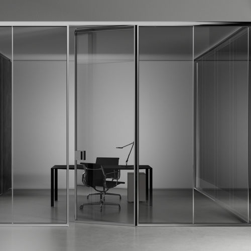 Divisória fixa - AP - UNIFOR - com vidro duplo / em alumínio / da linha comercial
