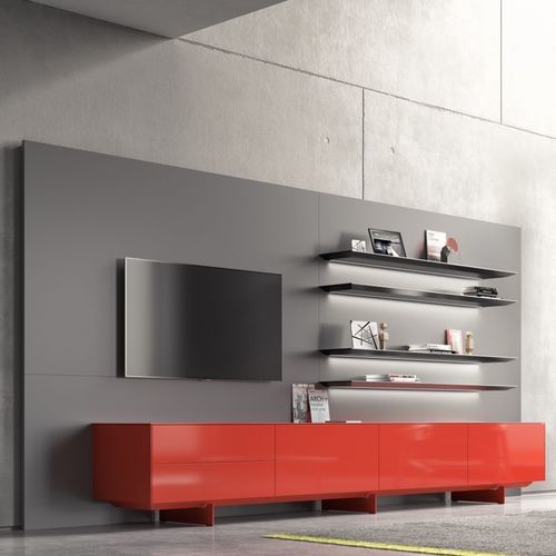 Móvel de parede contemporâneo para TV - SOMA - Kettnaker GmbH & Co. KG Möbel-Manufaktur - em madeira laqueada / em alumínio / com prateleiras