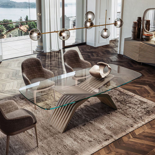Mesa contemporânea - NETTUNO - Mozzo Giorgio S.r.L. - em vidro / com base em madeira de freixo / retangular