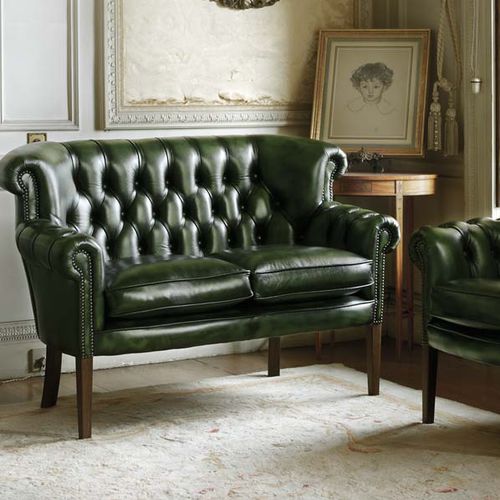 Sofá Chesterfield - ALFRED - Fleming & Howland - em couro / verde / de 2 lugares