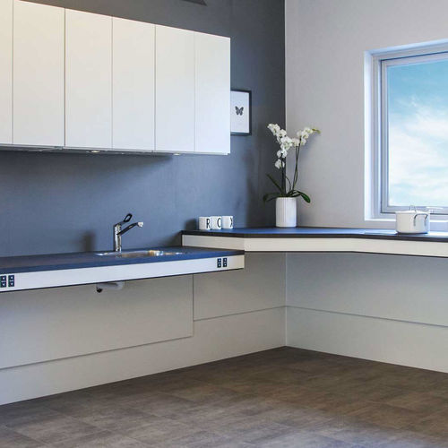 Tampo de bancada laminado - FLEXICORNER - Ropox A/S - para cozinha / cinza / azul