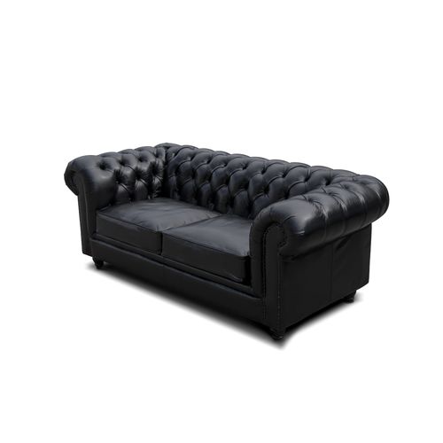 Sofá Chesterfield - SHORT - Ecomatrix SRL - em couro / marrom / cinza