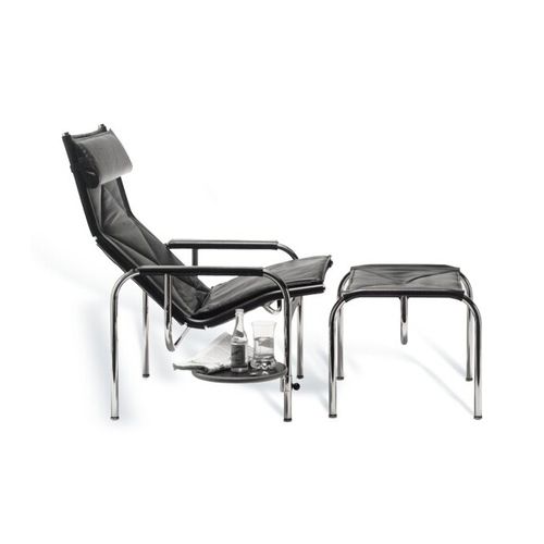 Poltrona contemporânea - Eichenberger - STRÄSSLE Switzerland AG - em couro / em cromo / com apoio para pés