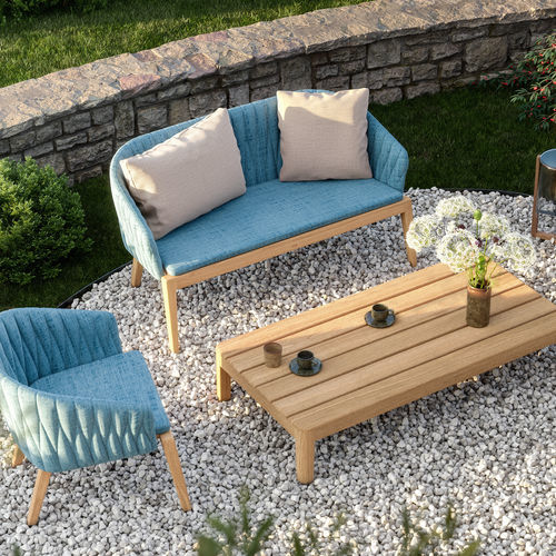 Banco estofado contemporâneo - CALYPSO 135 - Royal Botania - em tecido / com base em teca / em teca