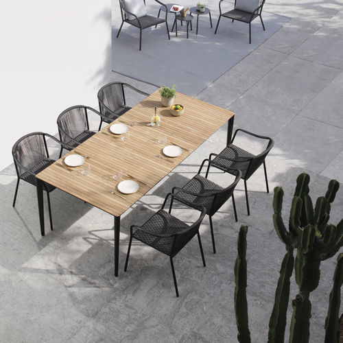 Mesa de jantar contemporânea - U-NITE - Royal Botania - em teca / em cerâmica / com base em teca