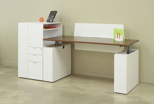 Mesa secretária contemporânea - NOT SO SQUARE OPEN - DAR RAN - em laminado / com compartimento de arrumação / com base formada por painéis