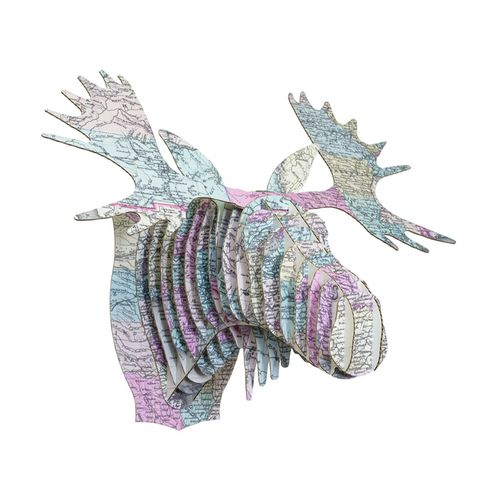 Escultura em cartão - FRED VINTAGE MAP PRINT MOOSE HEAD - cardboard safari - de parede
