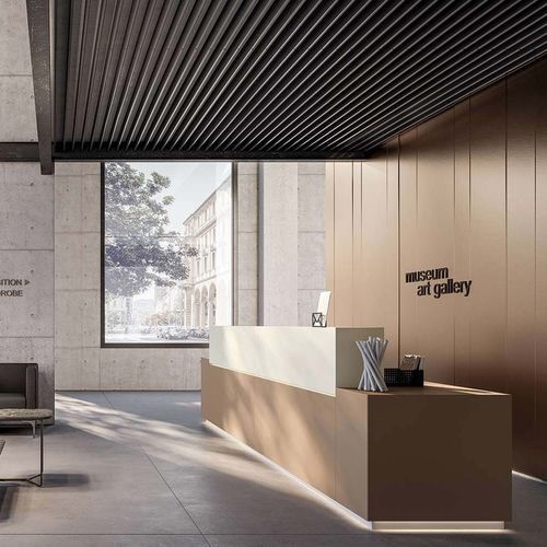 Balcão de recepção modular - Z1 - Quadrifoglio Sistemi d'Arredo - em madeira laqueada fosca / em melamina / metálico