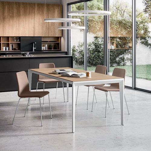 Mesa de jantar estilo Restauração - FIVE - Quadrifoglio Sistemi d'Arredo - em laminado melamínico / com base metálica / retangular