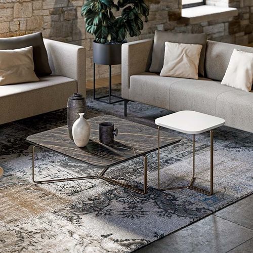 Mesa lateral contemporânea - MONTREAL - Quadrifoglio Sistemi d'Arredo - em grés porcelanato / em laminado melamínico / com base metálica