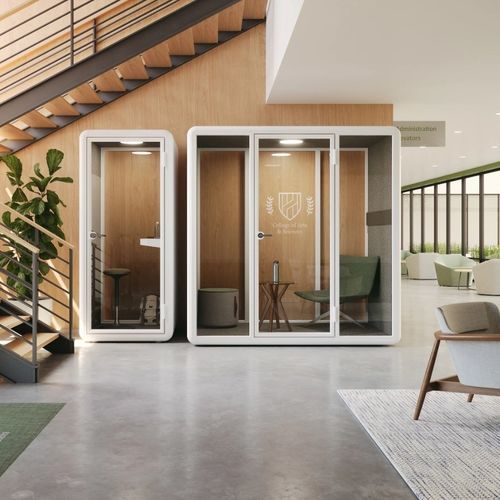 Escritório POD semissentado - KIMBALL Office - com iluminação LED integrada / em tecido / em vidro