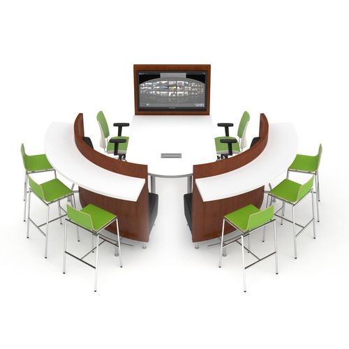 Mesa de reunião de design original - AGATI - em laminado / com base metálica / semicircular
