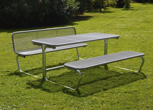 Conjunto de mesa e bancos contemporâneo - Parador - ERLAU - em madeira / metálico / para ambiente externo